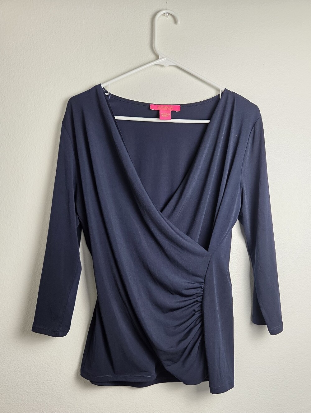 Catherine Malandrino Navy Draped Vneck Faux Wrap-Front Top Size Large